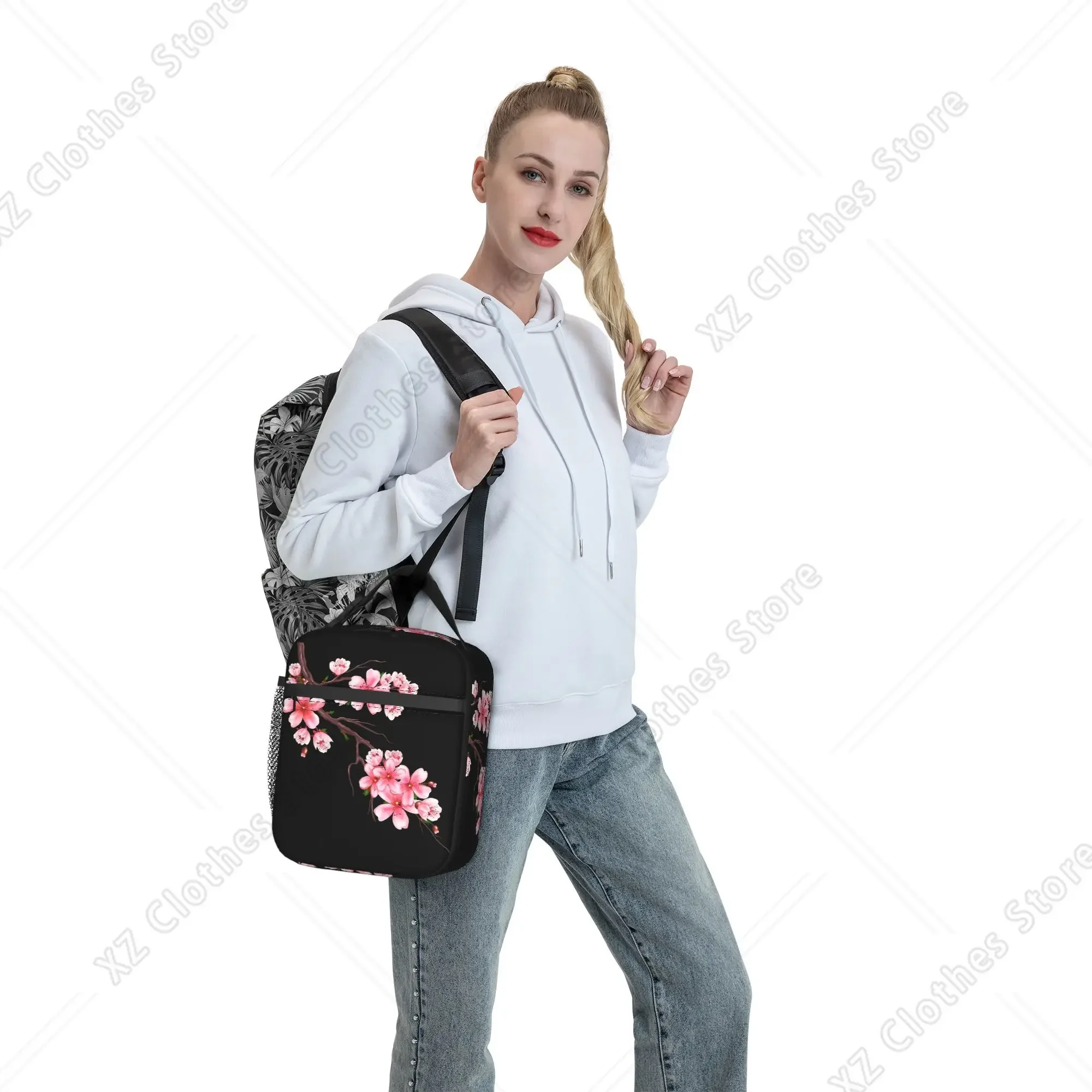 Sakura Cherry Blossom Lunch Bag For Girl Boy  Picnic Graphic Lunch Box Fun Waterproof Thermal Lunch Bags
