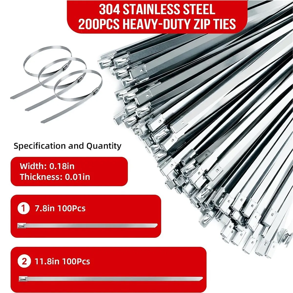 Metal Zip Ties Plier Set with 200Pcs Stainless Steel Cable Ties, Heavy Duty Self-Locking Tool Kit, Black