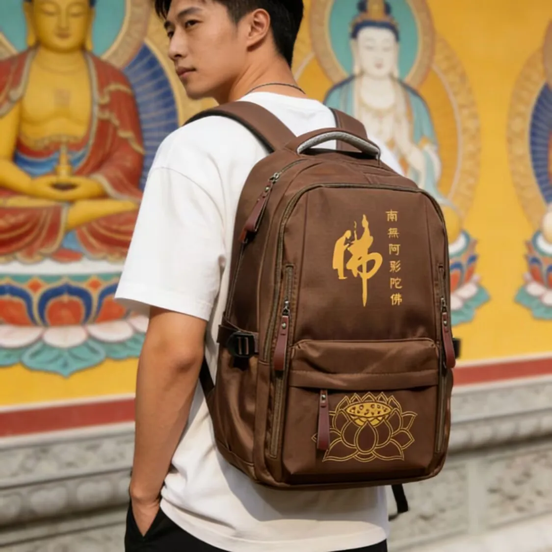 red-zeninspired-doubleshoulder-backpack-incenseofferingbag-travelbag-buddhist-layperson-buddhaworshipbag-monasticscentbag