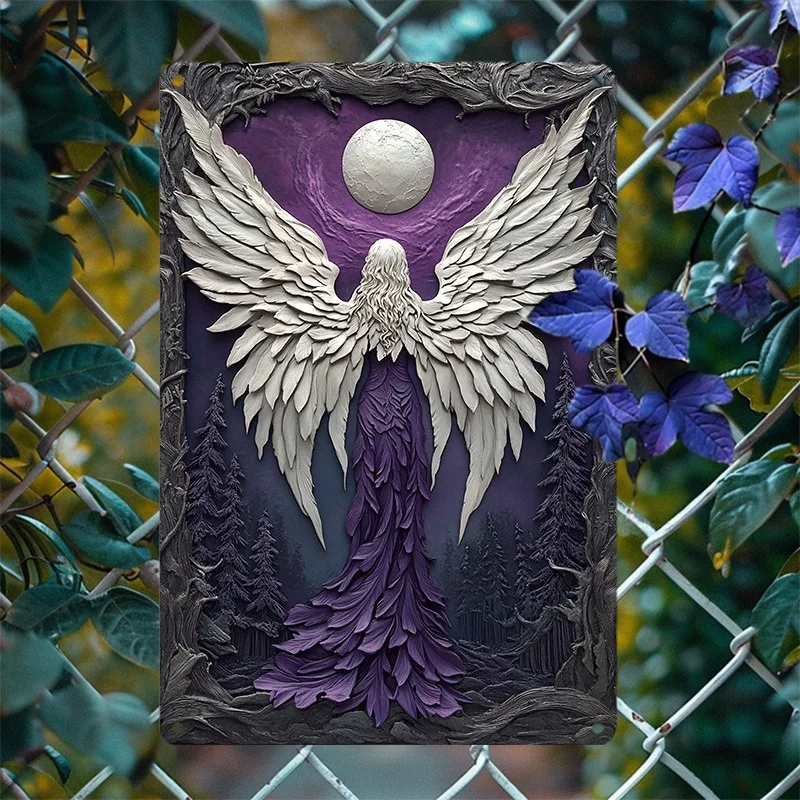 

Angel-themed Aluminum Metal Wall Art: Winged Angel with Moon & Forest, Ideal for Gothic/Fantasy Decor, 7.9x11.8"/11.8x17.7", 1pc
