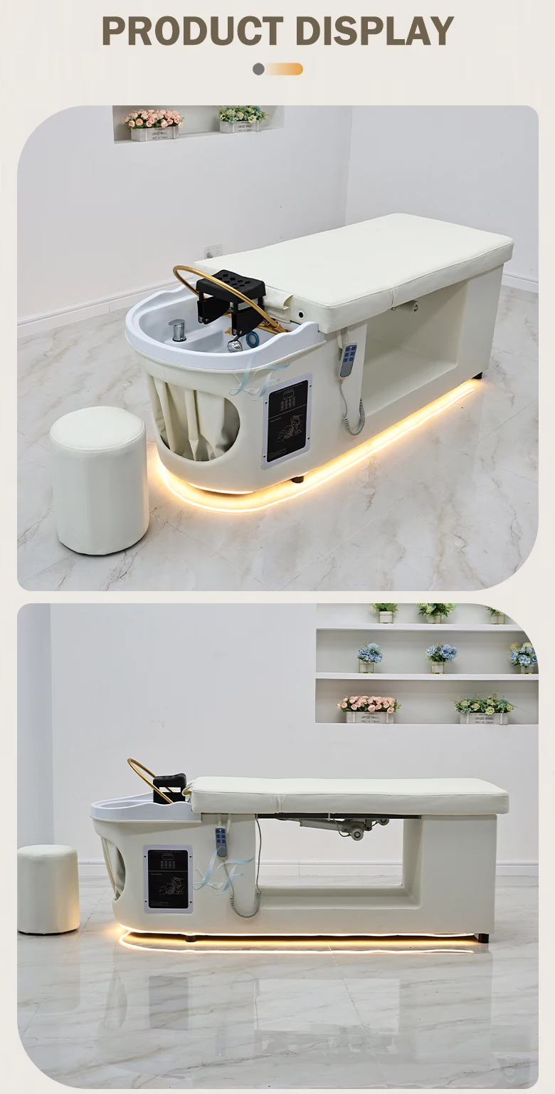 Elektrisches Wasserkreislauf-Ambientelicht, Thai-Shampoo-Bett, Dampfgerät, ergonomisch verstellbares Waschbecken, maßgefertigtes Leder für den Salon – Detail 9