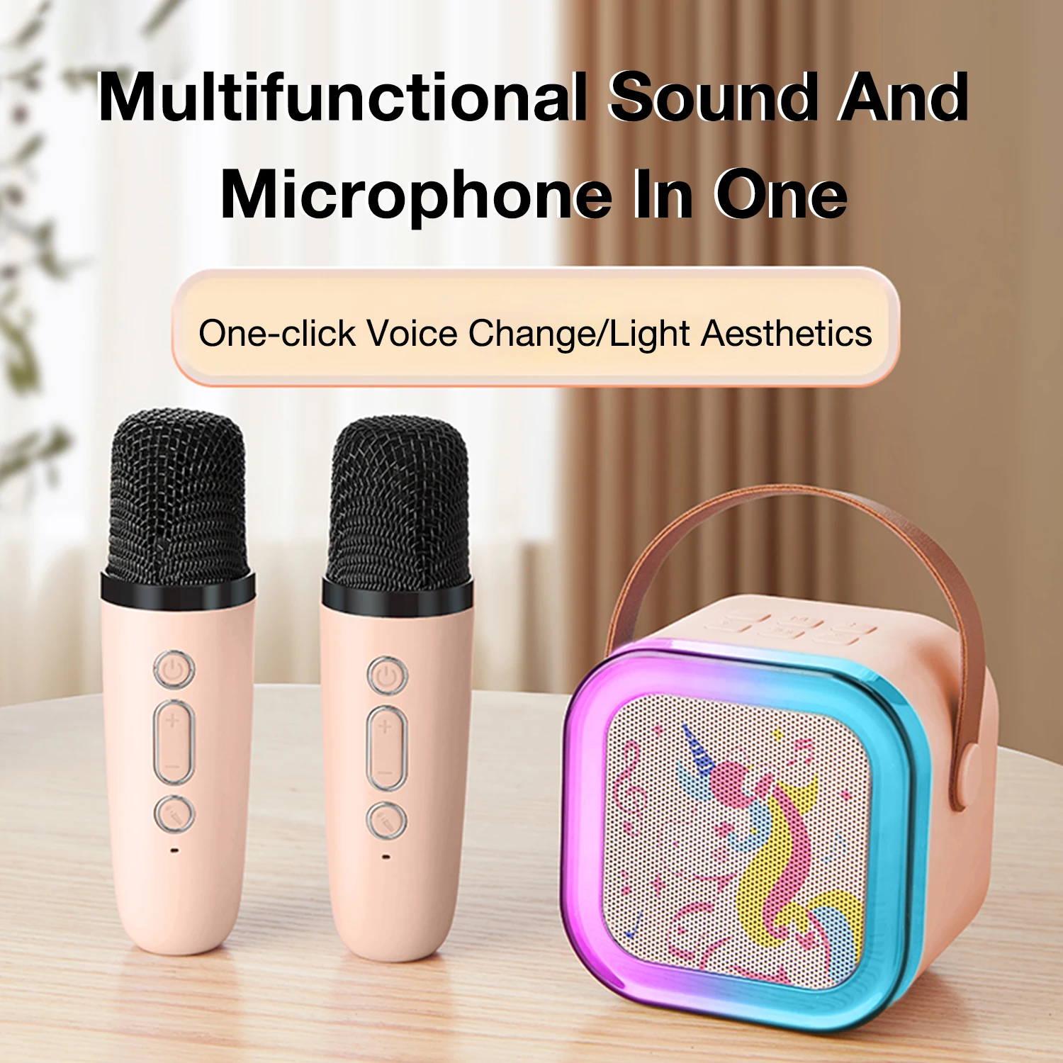 K12 Bluetooth Karaoke Machine Portable 5.3 PA Speaker System with 1-2 Wireless Microphones Home Family Singing Children's Gifts