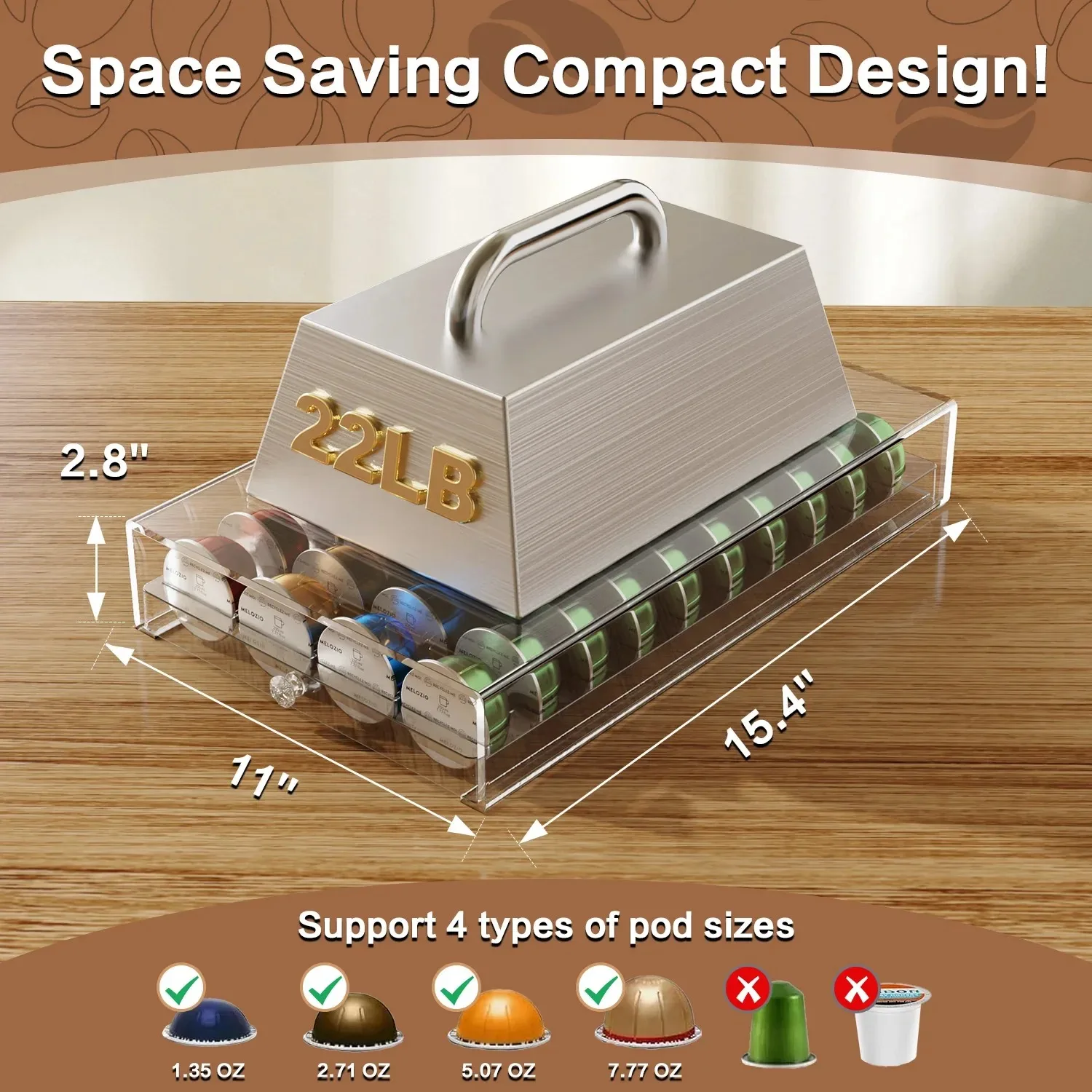 40Pcs Coffee Capsule Pod Holder Nespresso Vertuoline Dolce Capsules Storage Rack Verismo Vertuo Organizer Transparent Drawer