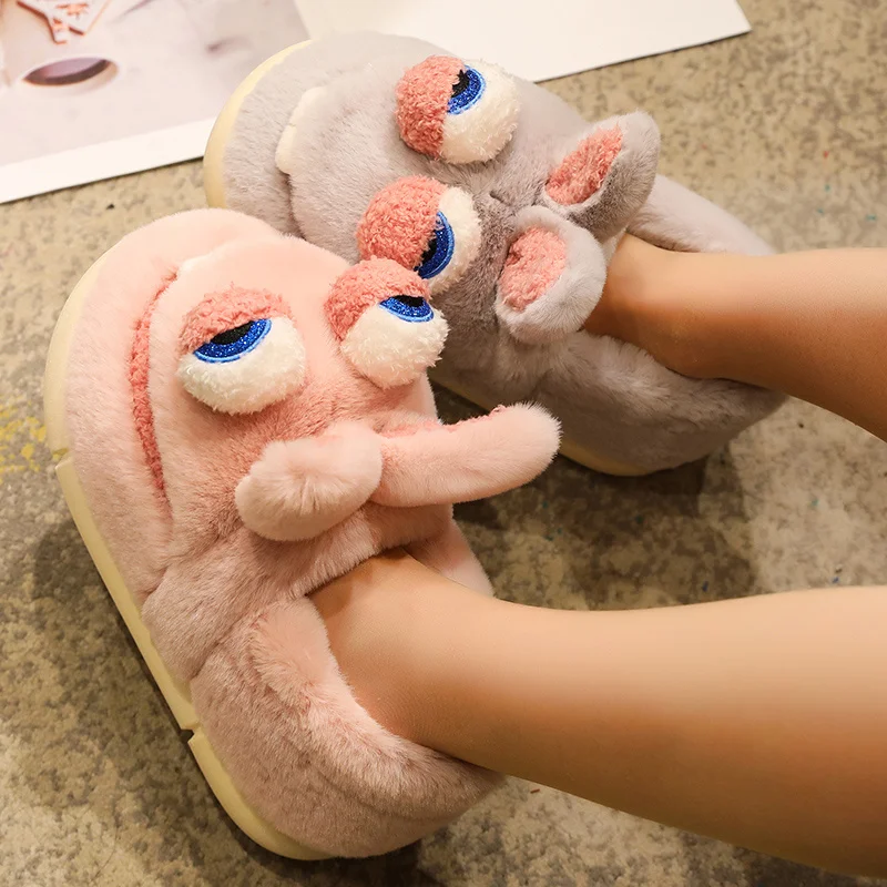 Cartoon Cute Bucktooth Rabbit Cotton Shoes Thickened Thermal Package in Winter Root Lovers Funny Slippers Men and Women