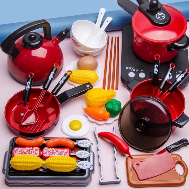 เล่นอุปกรณ์ครัวเล่นชุดอาหารสําหรับเด็ก Playset ครัวพร้อมหม้อกระทะอุปกรณ์ทําอาหารของขวัญวันเกิดสําหรับเด็กวัยหัดเดิน