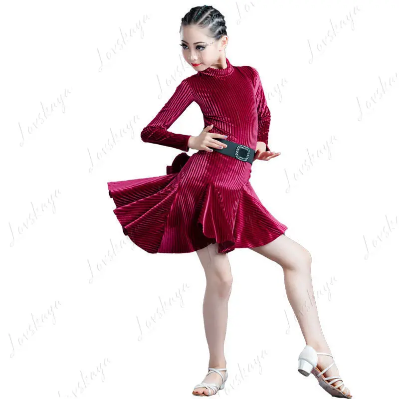 أزياء الرقص اللاتيني للأطفال للخريف والشتاء، ملابس أداء الرقص اللاتيني للأطفال البنات، ملابس الأطفال