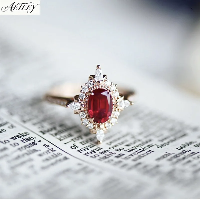 Gold Plated S925 Silver Geometric Ring Natural Garnet Zircon Niche Vintage Women Finger Jewelry