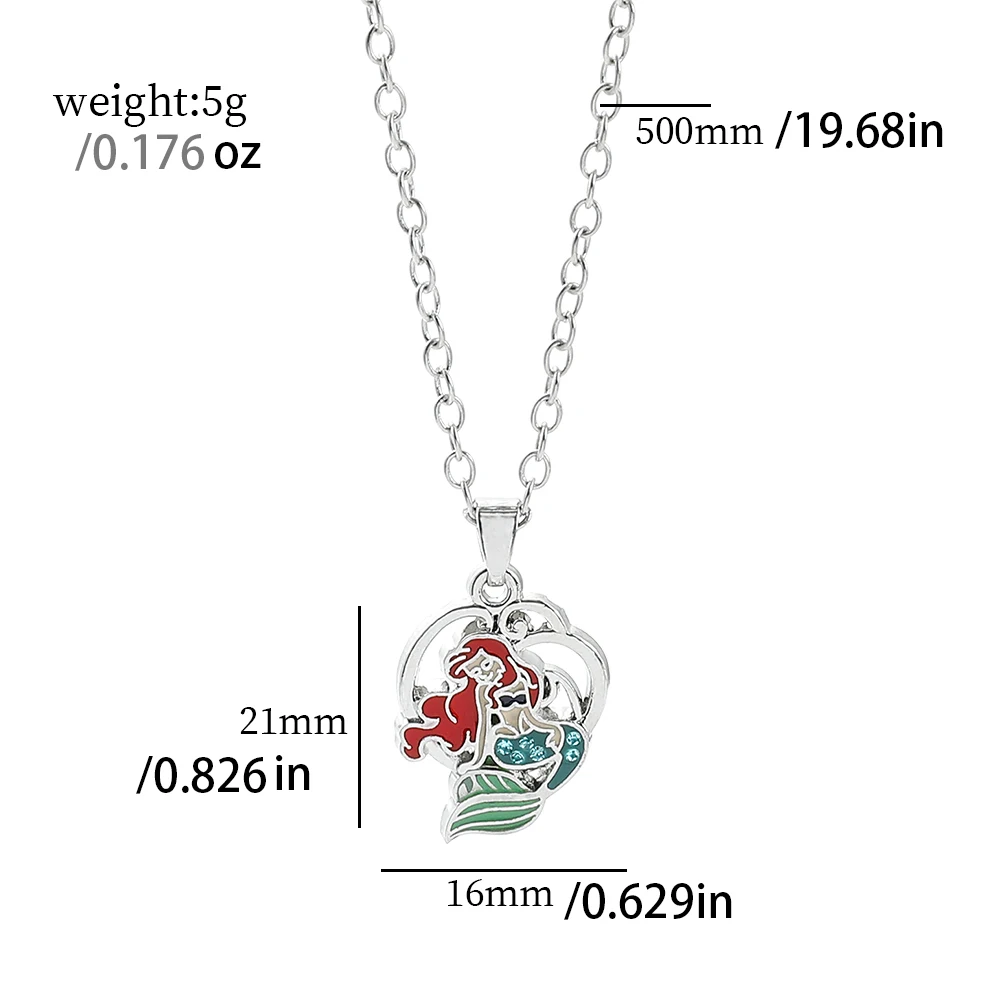 Disney The Little Mermaid Ariel Necklace Cartoon Anime Figuras Ariel Princesas Neck Chain Ornament For Good Friend Gifts