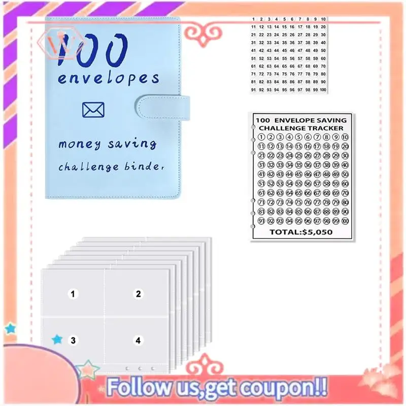

Upgraded 100 Envelopes Money Savings Challenges Book,Storage Budgeting Binder Budget Book Cash Saving Challenge Kit(Blue) Durabl