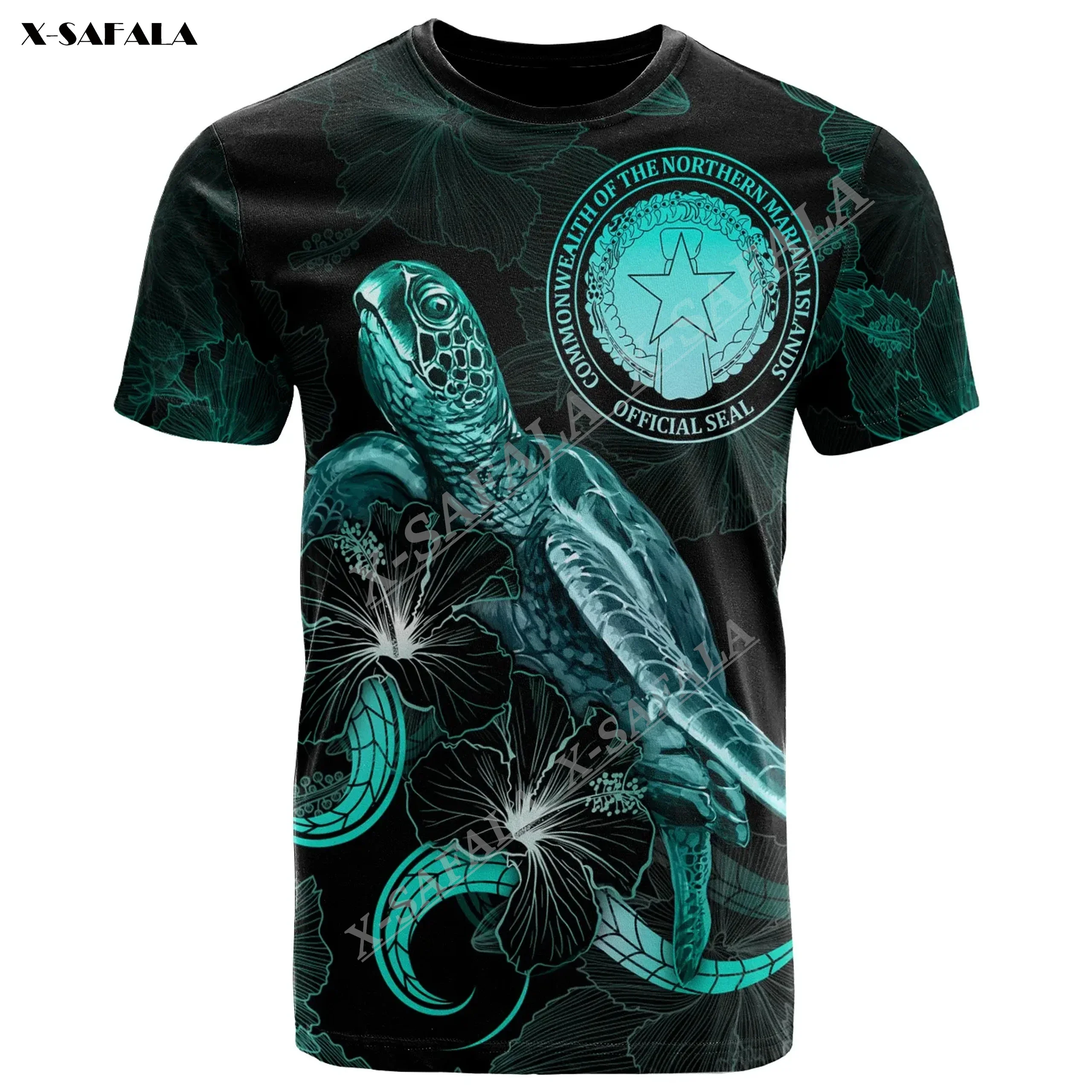 CNMI Polynesian Turtle Blooming Hibiscus Turquoise  3D Print Men T-Shirts Tops Tees Short Sleeve Casual Quick Dry Breathable