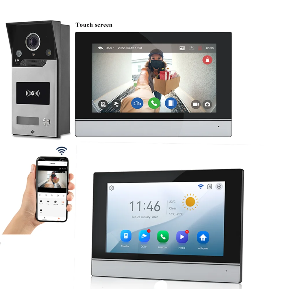 Tuya APP 7Inch IPS Screen Remote Control Swipe Card WIFI Door Phone Intercom Visual Doorbell 120Degree Home Security Door Viewer