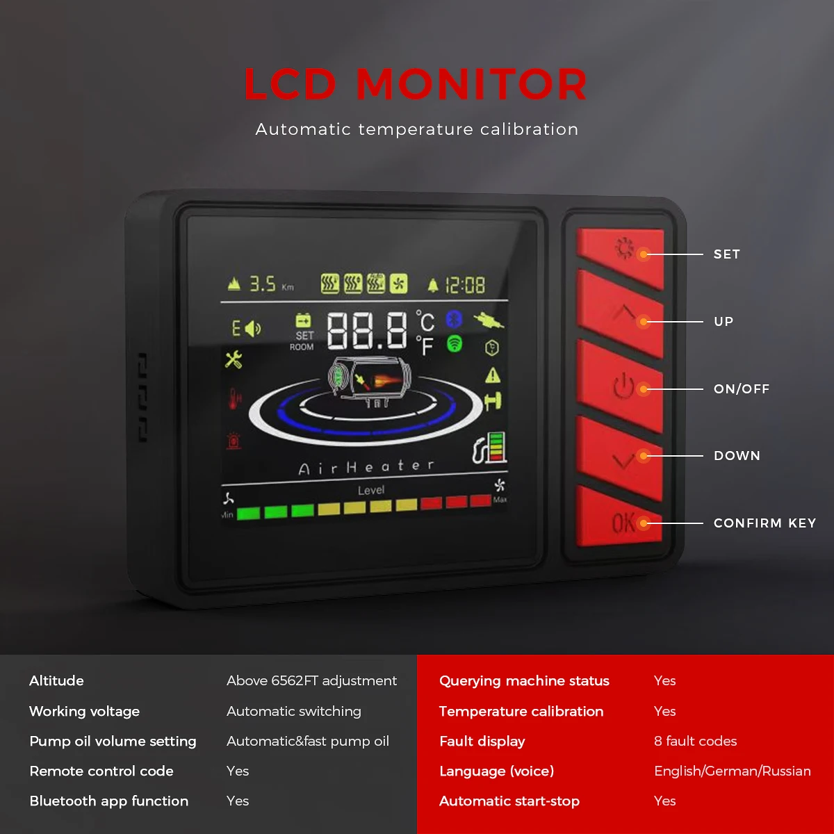 2KW 12V 24V Diesel Air Heater Parking Heater with Bluetooth APP Control Upgraded LCD Switch Fast Heating for Car Trailer Truck