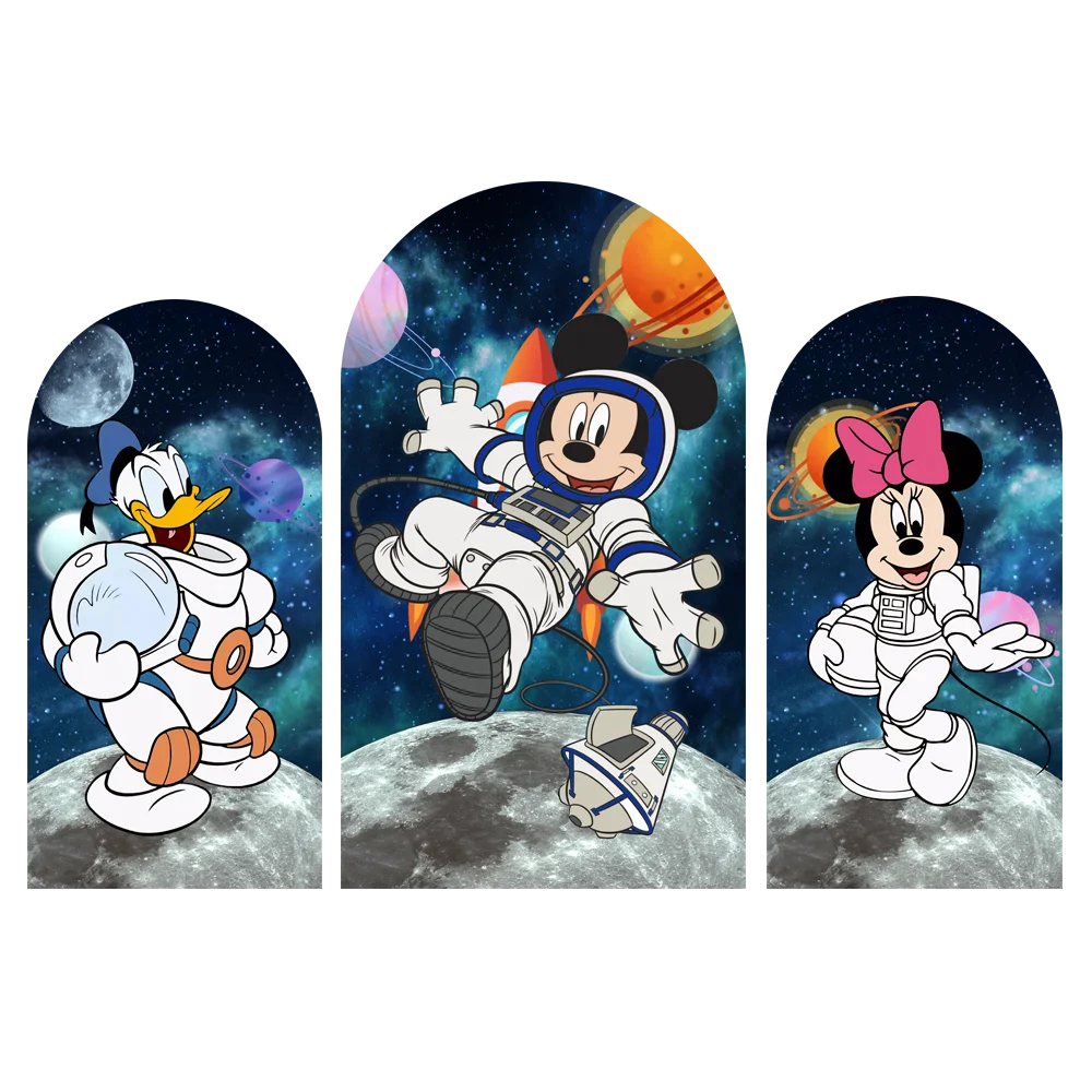 Universe Astronaut Mickey Minnie Mouse Donald Duck Arch Backdrop Cover Outer Space Starry Sky Chiara Wall Backgrounds Doubleside