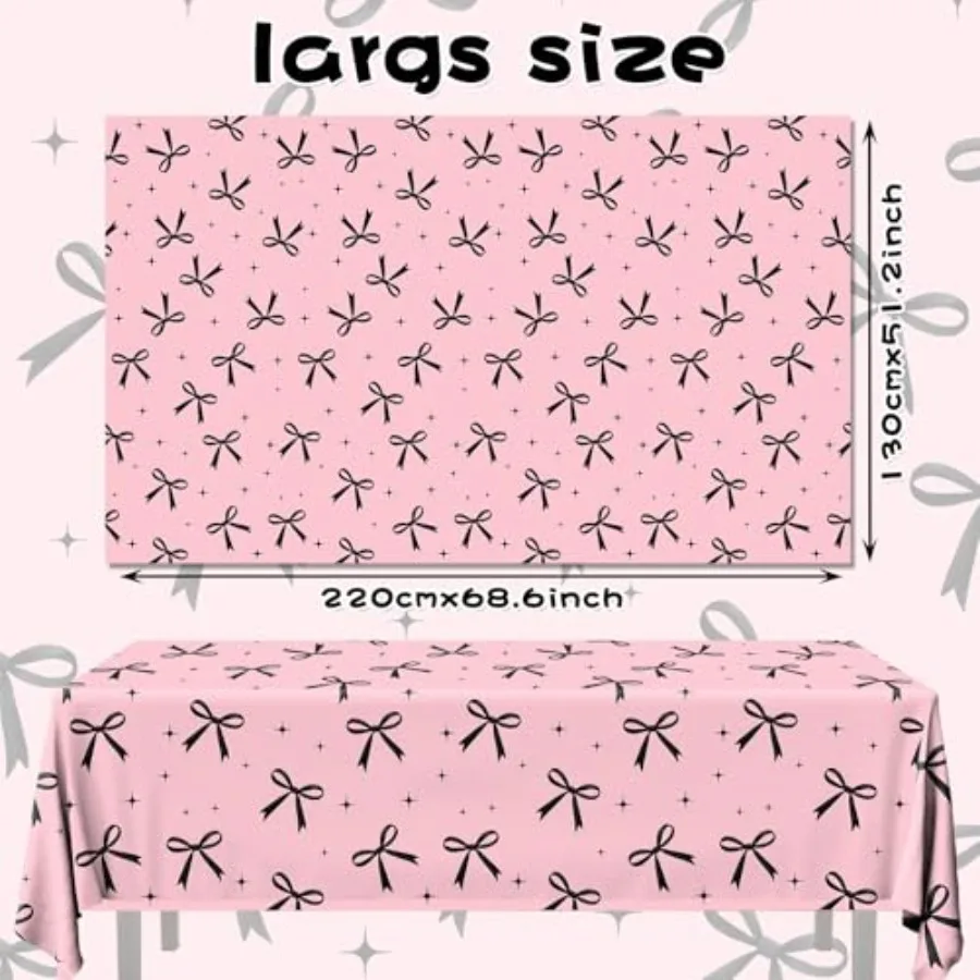 Nappe à nœud rose, 3 pièces, décor de Table à nœud noir, Coquette, décorations d'anniversaire, fournitures de fête imperméables jetables noires pour filles