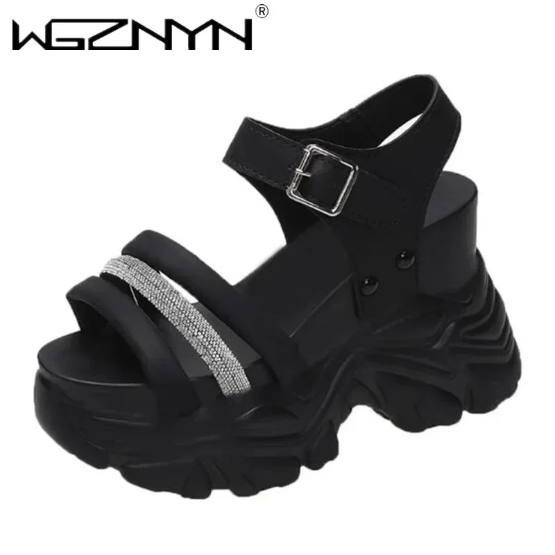 Sandali con plateau robusti firmati Sandali con tacco alto da donna Sandali aperti sexy con zeppa Bling Sneakers 10CM Sandali estivi da spiaggia per donna