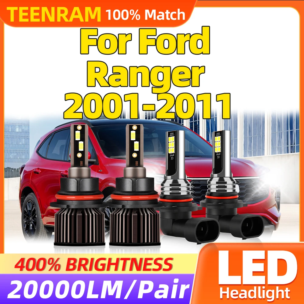 LED Headlight Bulbs 40000LM Super Bright Car Lights 12V 6000K White Fog Lamps For Ford Ranger 2001-2006 2007 2008 2009 2010 2011