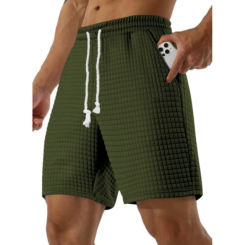Pop Four Seasons Running Short For Men Casual Jogging Short Pants Wave Pattern Green Grey Solid Color Drawstring Man Sports Shor