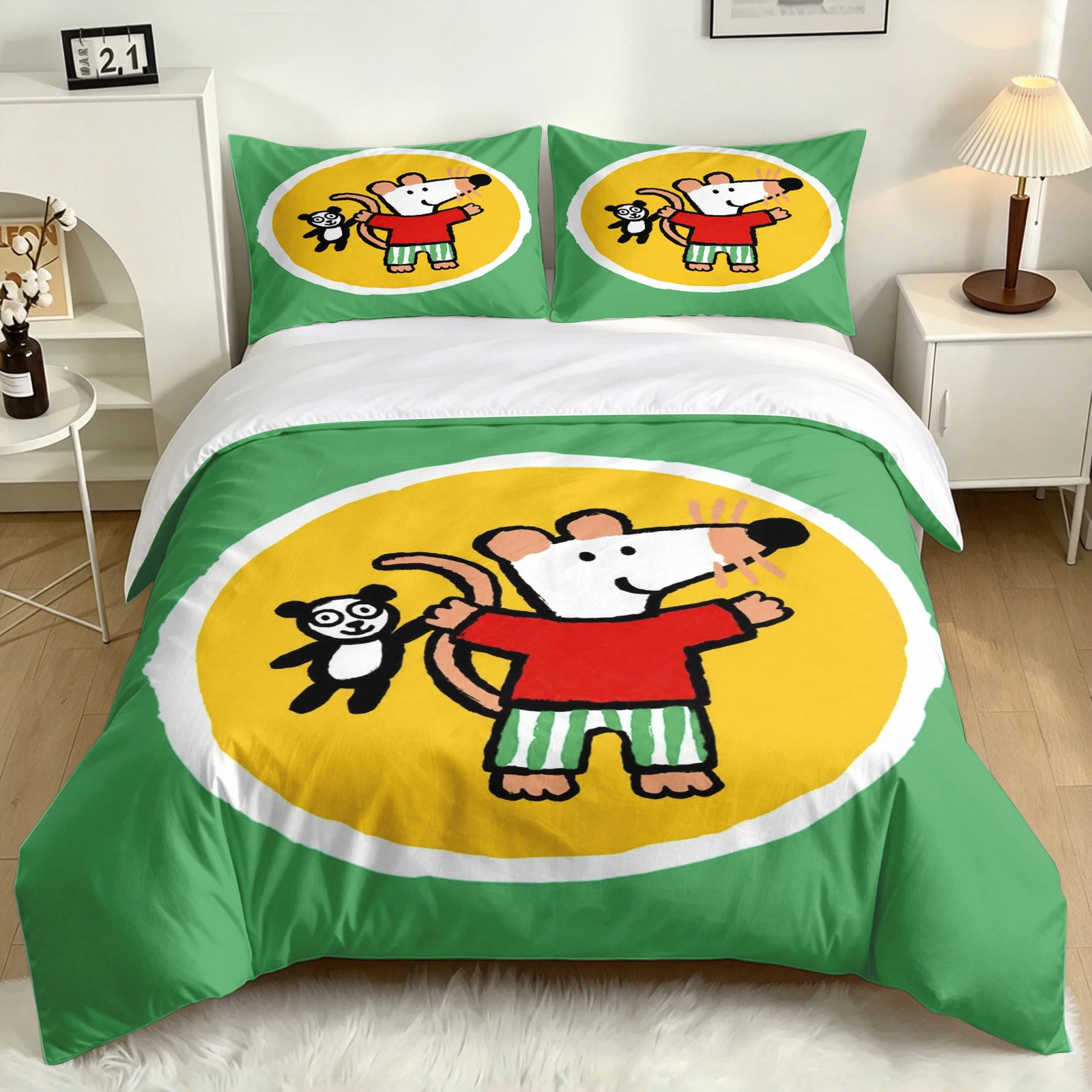 maisy-mouse-duvet-cover-set-cartoon-rat-panda-print-green-yellow-microfiber-bedding-quilt-cover-kids-boys-girls-bedroom-decor