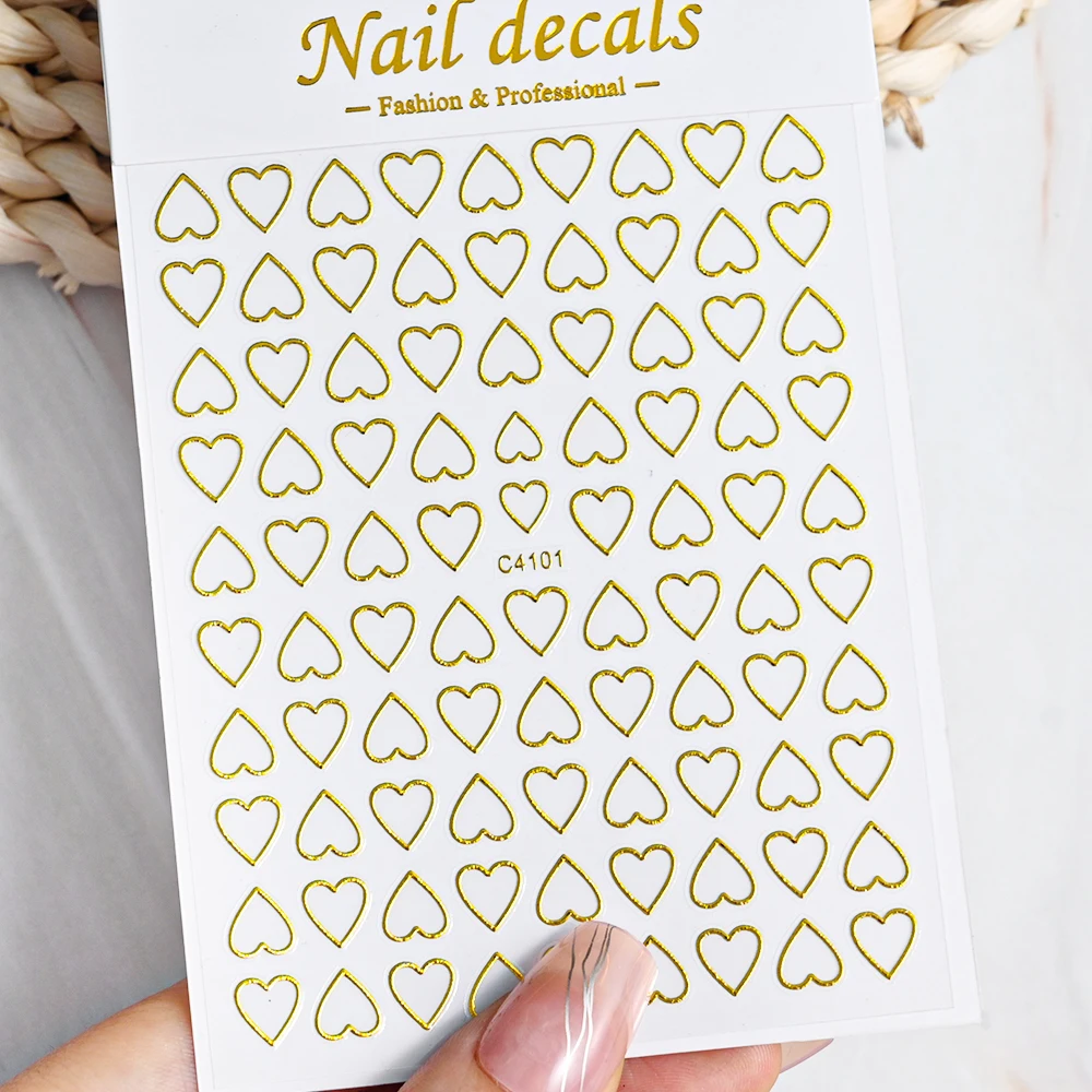 1 pz 3D abbronzante cuore adesivi per nail art 8*10 cm olografico oro/argento amore-cuore design autoadesivo decalcomanie manicure slider &