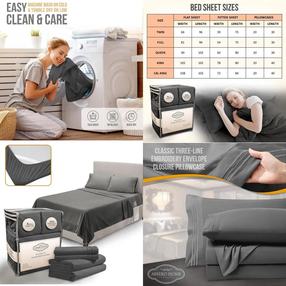 

Luxury Queen Bed Sheets Set - Soft Cooling Microfiber with Elastic Straps, Deep Pockets, 4-Piece, Gray