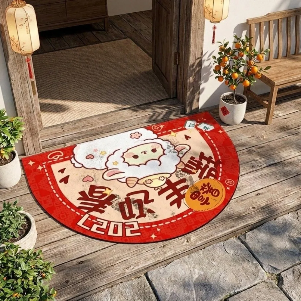 Anti Slip Chinese Zodiac Goat Floor Mat Cartoon Sheep Print Quick-Dry 2D Flat Sheep Foot Pad Lucky Blessing Words 3