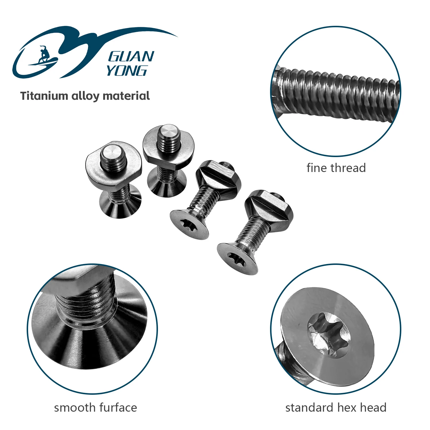Lightweight High Strength Titanium Screw for Aluminum Mast Base CNC Anodized Self Tapping Screw M8 M6  for Surfboard Surfing
