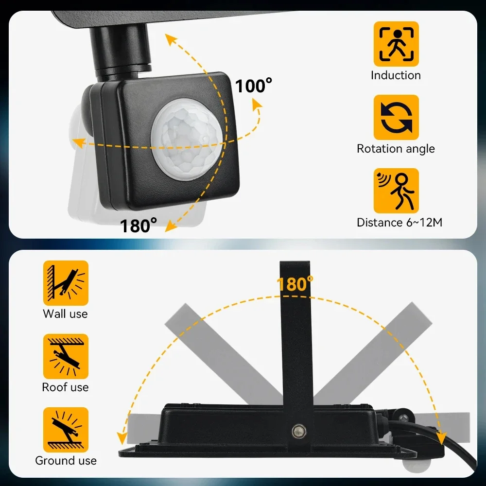 PIR Motion Sensor LED Floodlight AC220V Outdoor IP66 Waterproof Reflector LED Spotlight 10W 20W 30W 50W 100W 150W 200W Wall Lamp