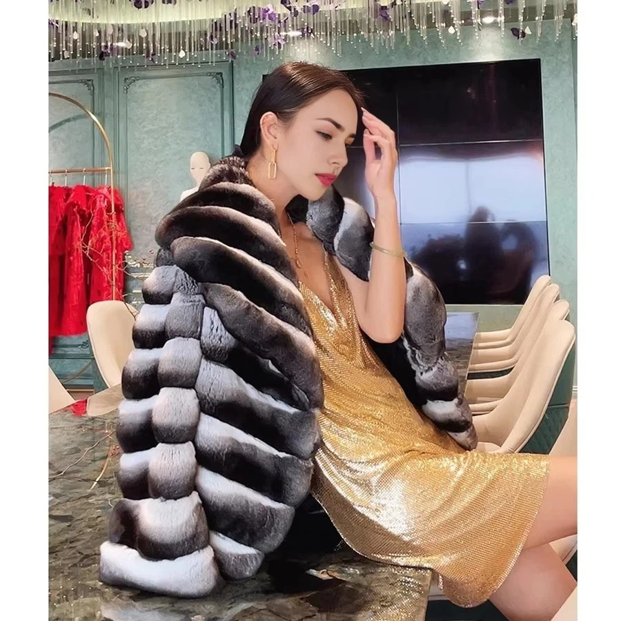 本物の女性のウサギの毛皮のコート,チンチラジャケット,ナチュラル,ショート,フワフワ,ベストセラー