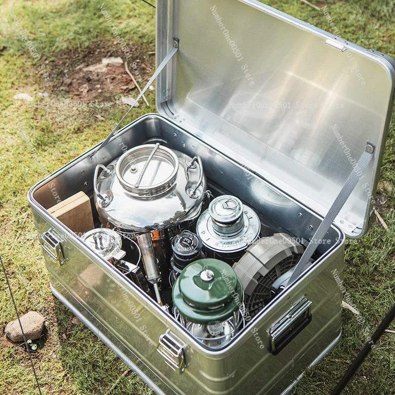 Outdoor Aluminum Alloy Storage Box Camping Gear Organizer Large Capacity Travel Car Trunk Storage Case