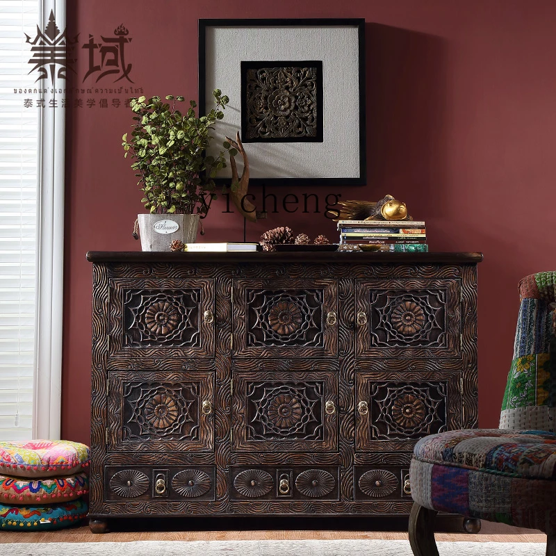 YFY solid wood cabinet with drawers, screen cabinet style Chinese furniture, entrance cabinet