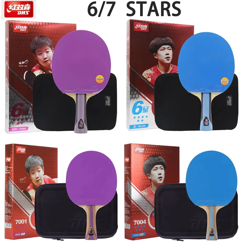 

DHS 6/7 Star Table Tennis Racket H6001/H6004/H7001/H7004 7Ply/5 Wood 2 Carbon Ping Pong Racket with Sticky Rubber for Training