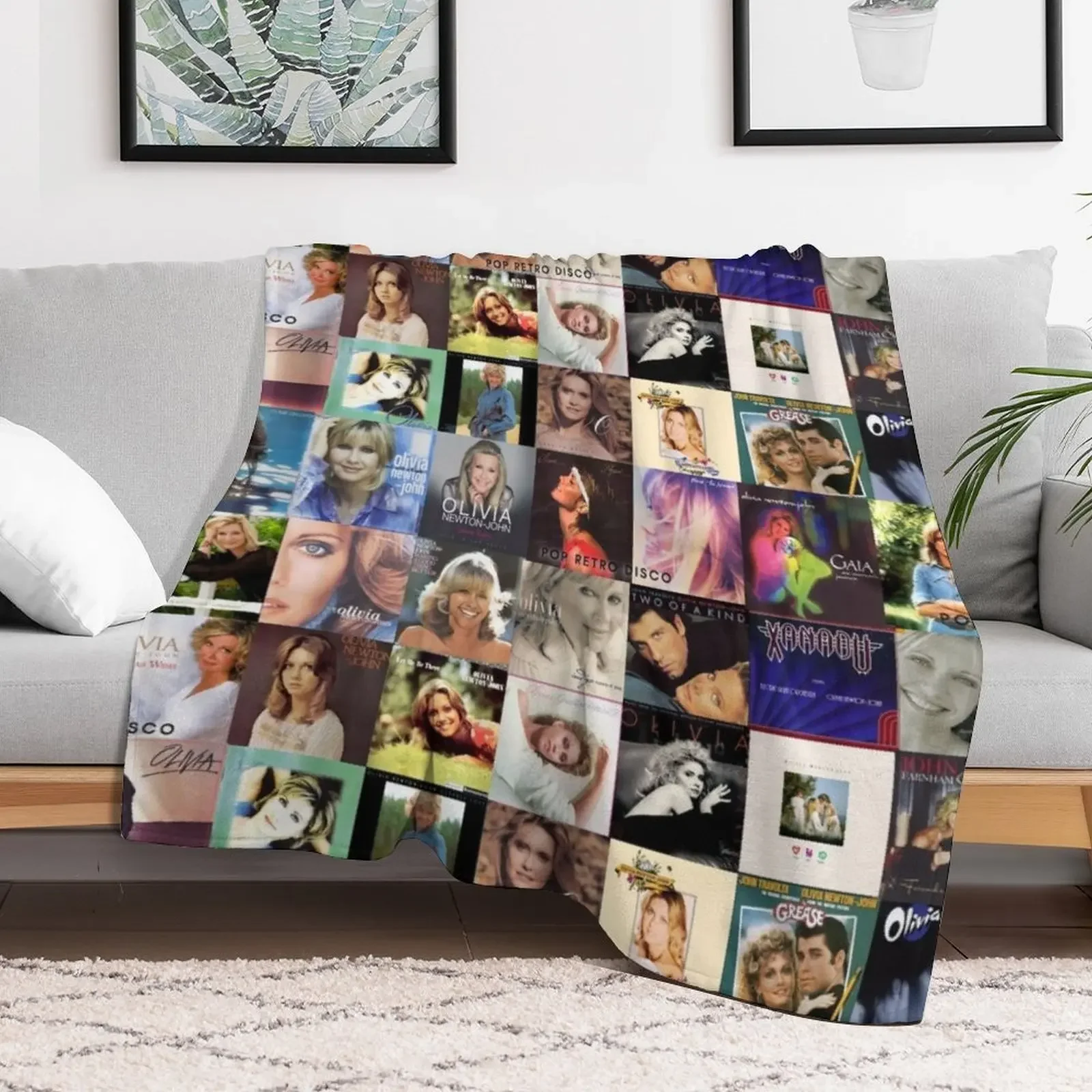 Olivia Newton-John - Album Collage - Designed by PopRetroDisco Throw Blanket Fashion Sofas Travel Blankets