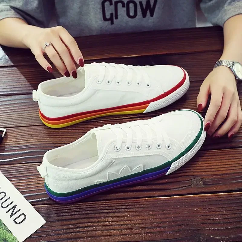 Men's Rainbow Mandarin Duck Canvas Shoes Men's and Women's Couple Korean Style White Shoes All-match Board Shoes Men's