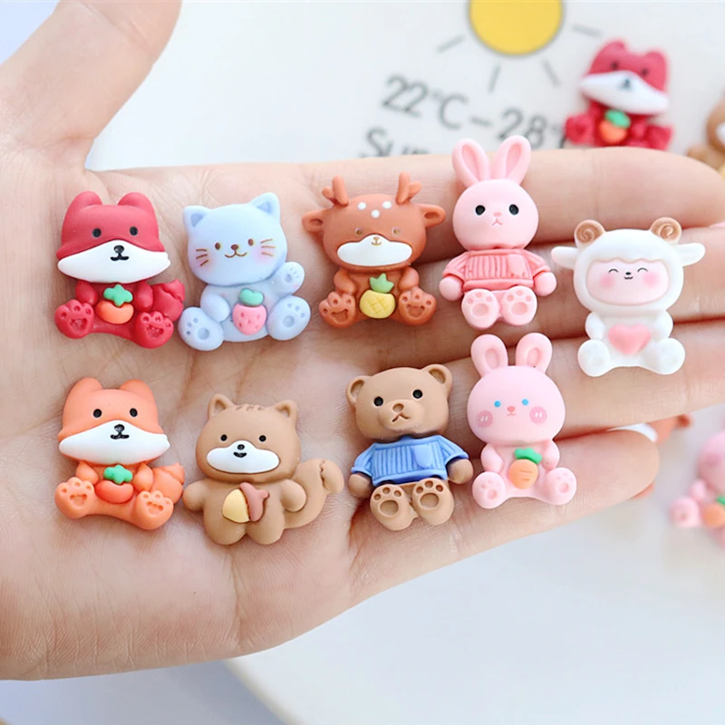 10 Pcs New Mini Kawaii Cartoon Fox, Animal Bear Resin Cabochons Scrapbook Diy Jewellery Hairpin Accessories Decorate Craft