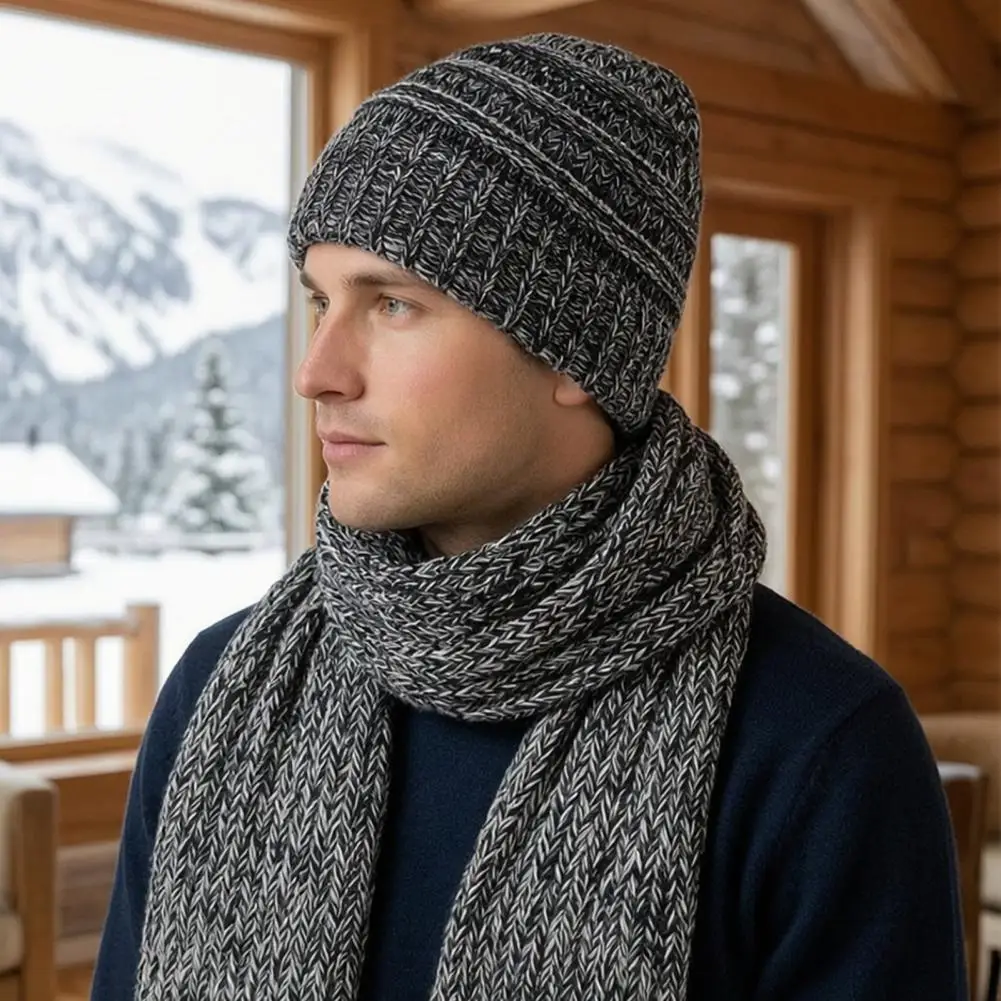Full Coverage Warm Hat Scarf Winter Thermal Three-piece Set Thick Knit Hat Scarf Gloves Kit Weather Ear Protection for Outdoor