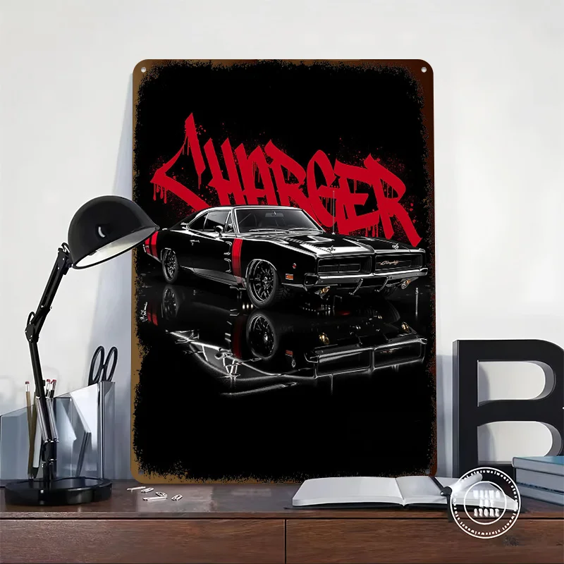 Charger Classic Muscle Car Metal Poster Customized Wall Art Retro Vintage Tinplate Signs for Man Cave Room Decoration Cozy House