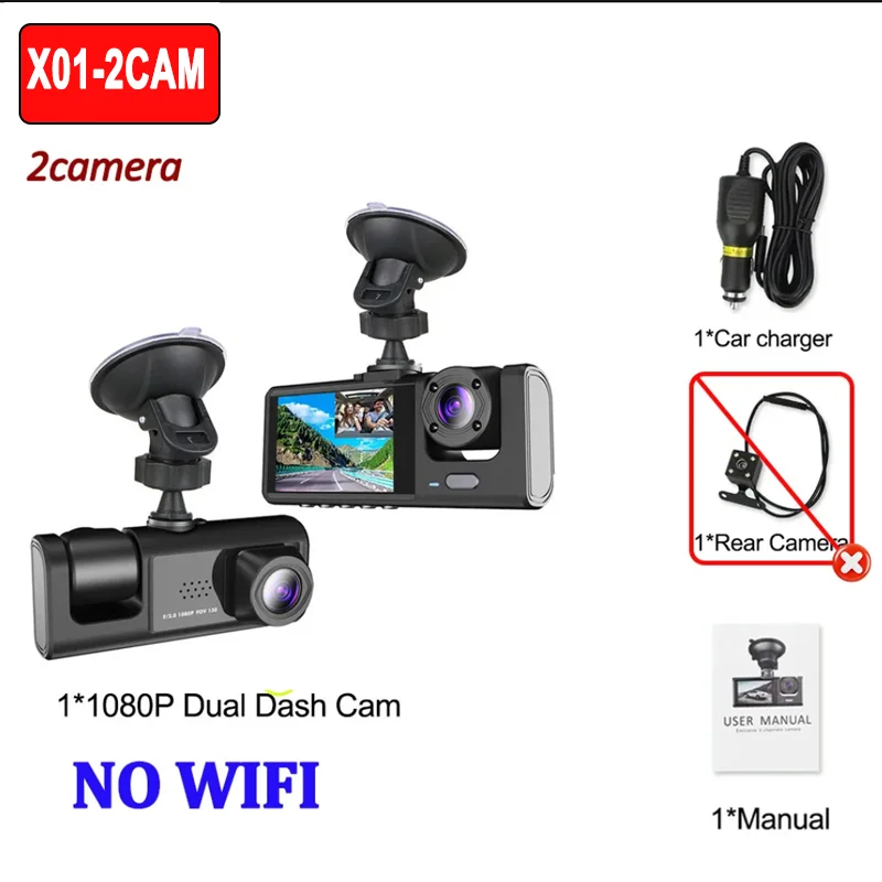 2/3 Camera WIFI/GEEN WIFI Dash Cam Cabine Auto Dvr 1080P Interieur Voertuig Drieweg Kanaal Dvrs Recorder Video Dashcam Camcorder