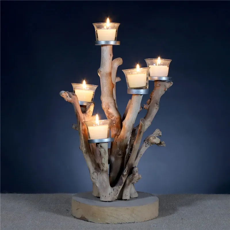 Handmade Wooden Candlesticks Rotten Wood Roots Branches Retro Style Creative Ornaments for Romantic Dinner Candlelight Decor