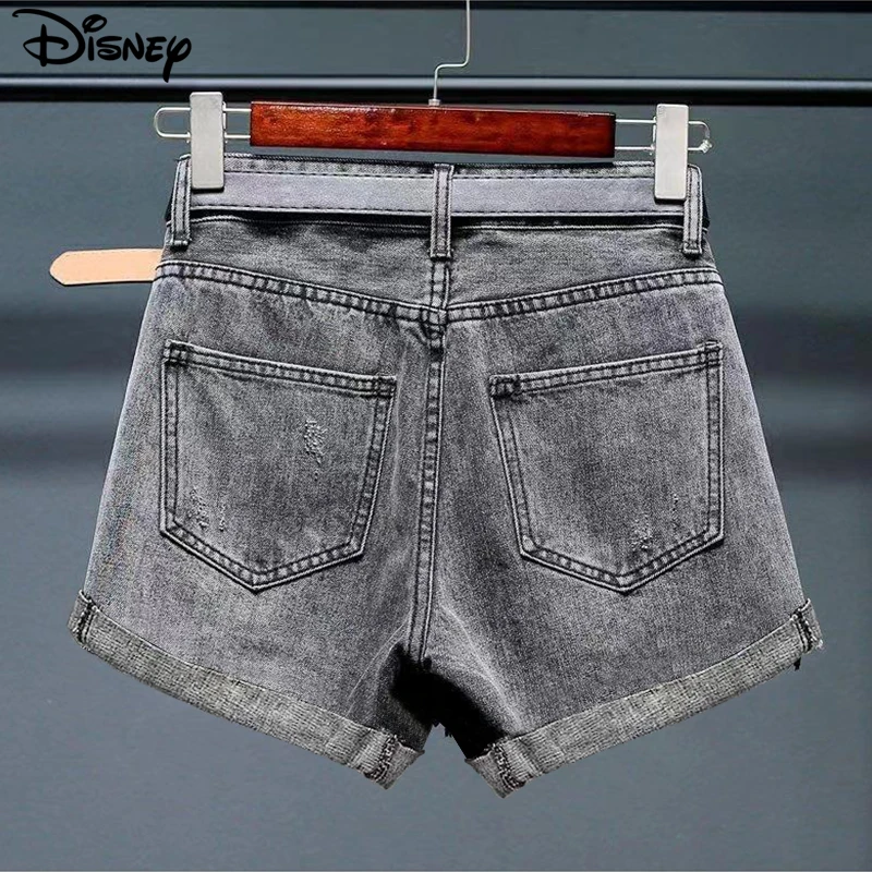 Disney-Top de algodón con cremallera para mujer, bordado de Mickey Mouse, Flash Irregular grande, cintura alta, corto, novedad de verano