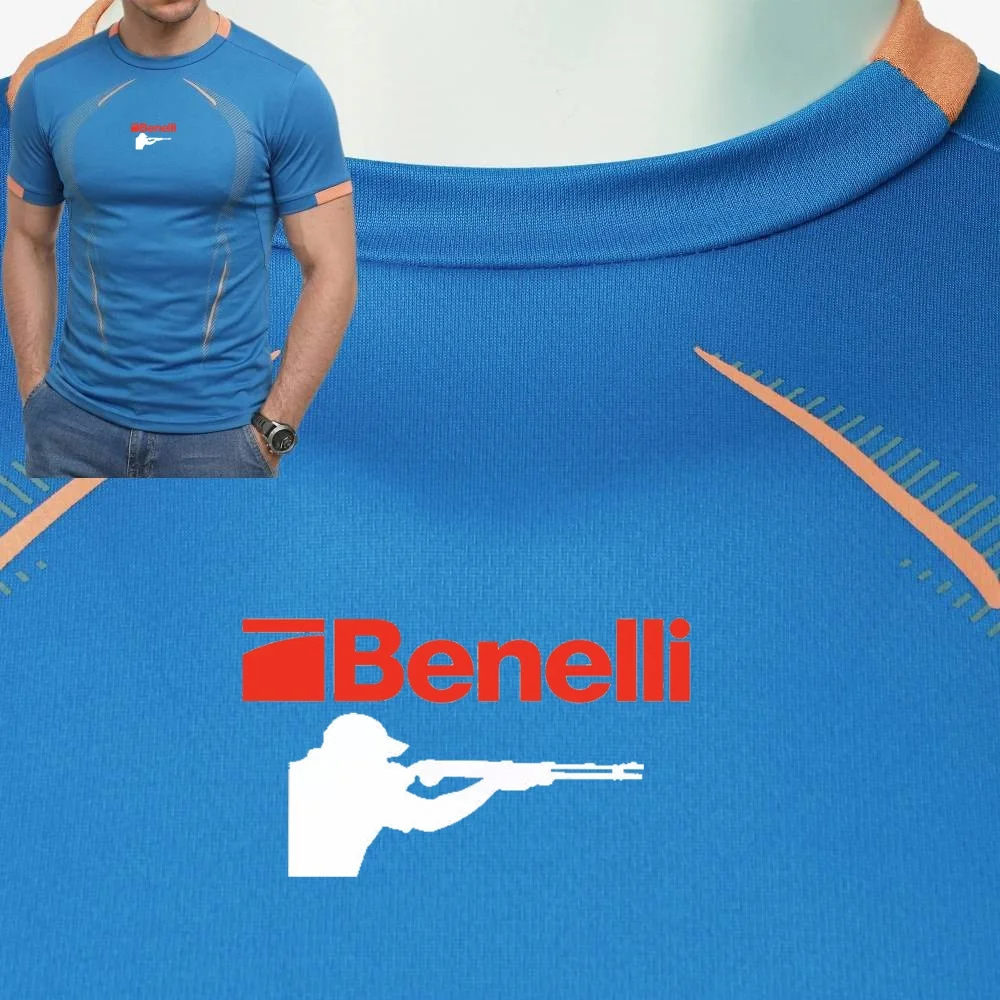 Men's Thin Compression T-Shirt BENELLI Hunting Gun Firearms Design High Stretch Muscle Fit Quick Dry Breathable Sports Tee for