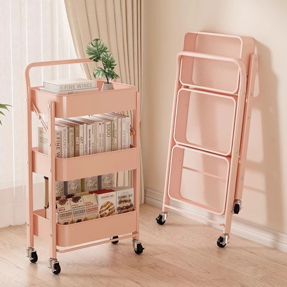 Folding Storage Trolley Movable Vegetables Storages Cart Storage Kitchen Household Trolley Multi-layer Mobile Fruits Snacks Rack