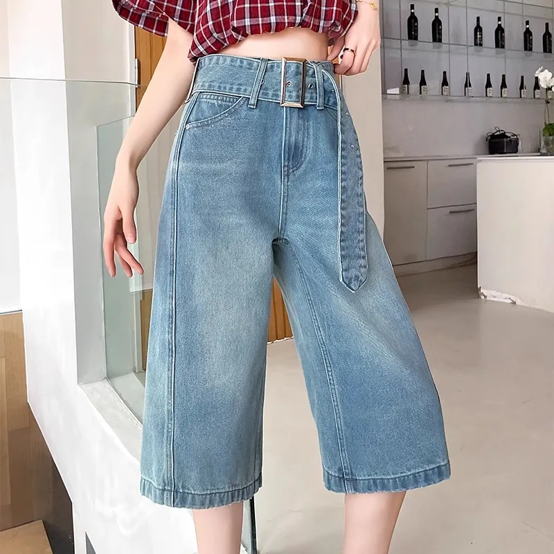 

Seven Point Denim Shorts for Women in Summer 2025 Thin Pear Shaped Figure Wide Leg over Knee Pants