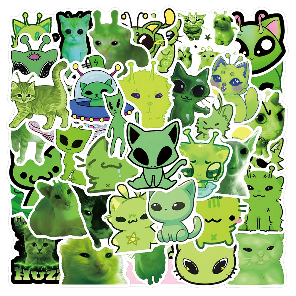 10/30/55 autocollants amusants de chat alien vert MEME, décalcomanies graffiti abstraites, autocollants créatifs de dessin animé pour carnet, guitare, papeterie DIY