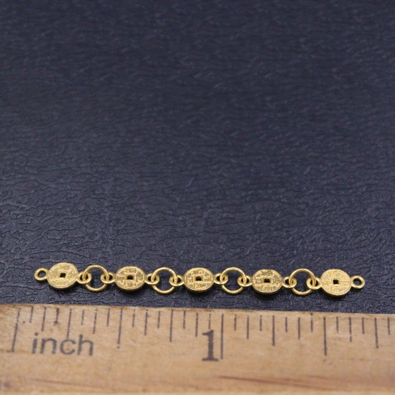 Real Pure 18K Yellow Gold Extension Chain Lucky Carved Coin Round Circle Link Chain For Necklace Bracelet 0.54g