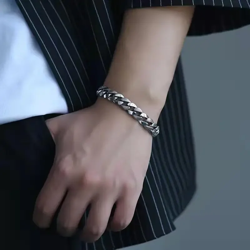 Hot selling 999 silver Cuban bracelet, thickened men's trendy and domineering, luxurious and fashionable hip-hop jewelry
