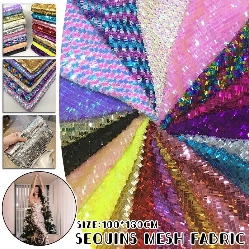 130Cm Wide Glitter Sparkly Sequin Fabric Silver Iridescent Reversible Diy Costume Dress Material Sold By The Meter for Crafting