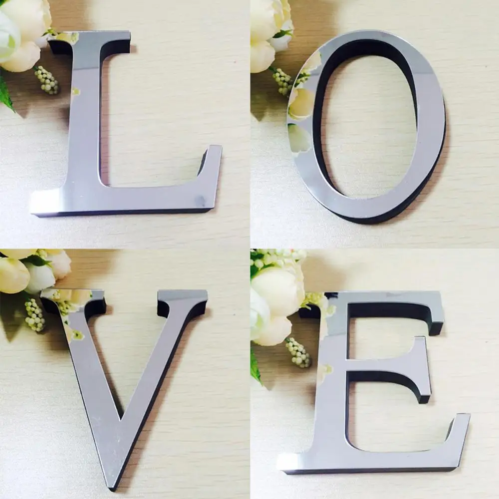 Stickers Self-Adhesive 3D Acrylic Letters Mirror Stickers Decals On Wall Home Art Craft Decoration