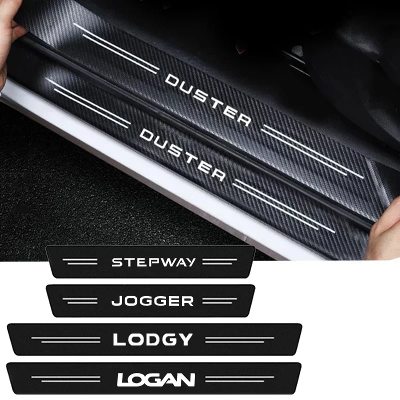 4PCS Car Door Sill Protector Plate Rear Trunk Threshold Sticker for Dacia Sandero Duster Logan Lodgy Logo Turbo R4 Accessories