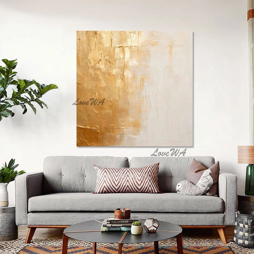 Gold Foil Abstract Oil Paintings on Canvas, Modern Textured Wall Art, Chinese Imports, Home Decor, Living Room Pictures