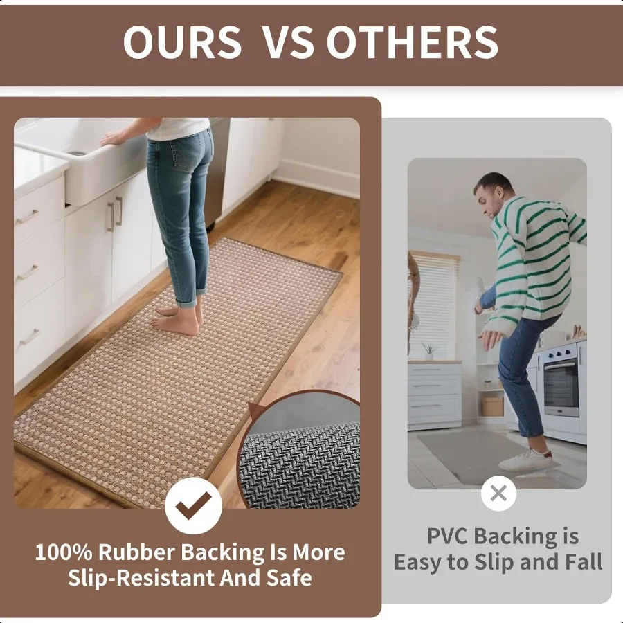 Long Kitchen Runner Rugs Kitchen Mat Non Slip Washable er Absorbent Soft Chenille Braided Kitchen Mats for Floor Rubber Backing